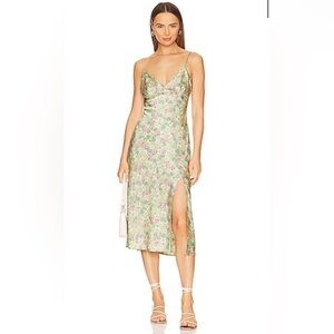 ASTR The Label Florentina Satin Slip Dress in Lime & Pink Floral